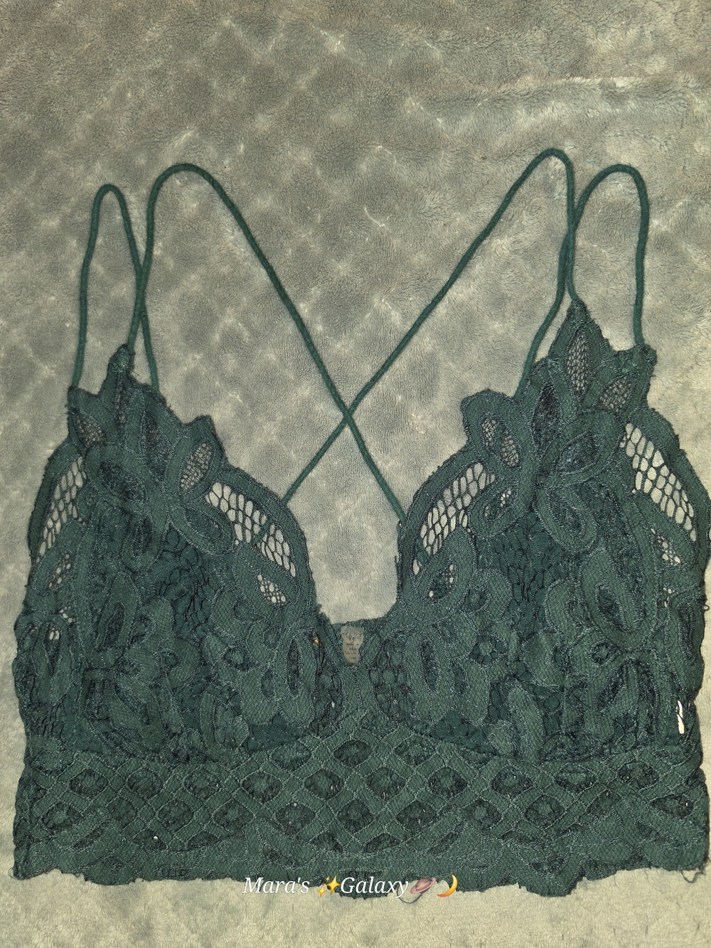 Free People FP One Adella Lace Bralette - Dark Green Pine - Size L